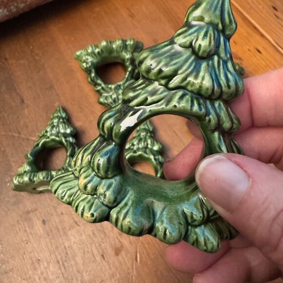 Vintage Ceramic Christmas Pine Tree Napkin Rings 5 piece set read - Picture 5 of 7